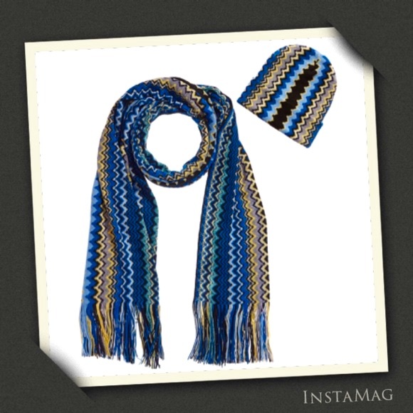 MISSONI Chevron Wool Blend Beanie & Scarf Set (2 Piece Set) - Picture 1 of 17